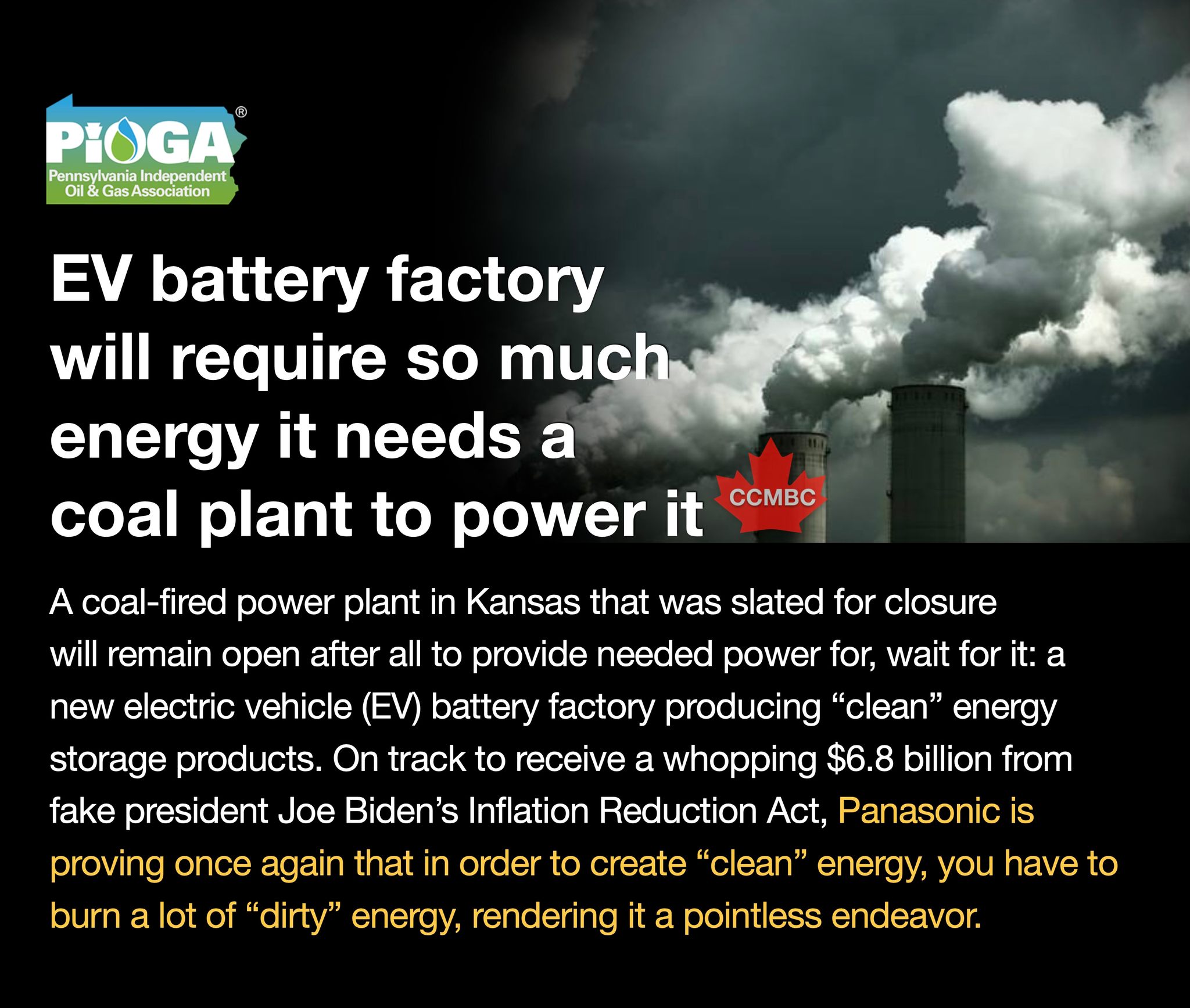EV Battery Plant Requires Coal Plant to Power It